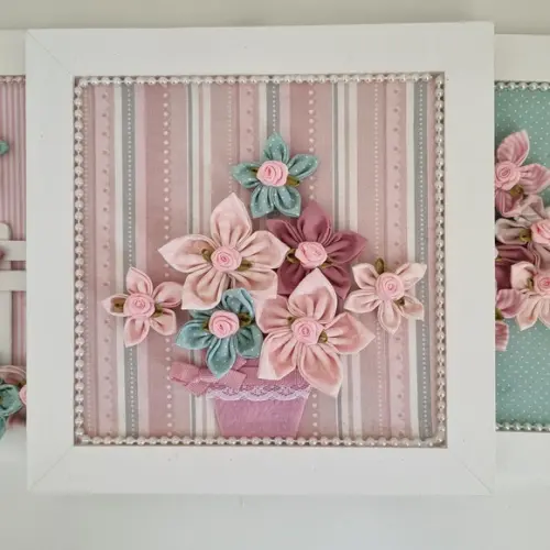 Trio de Quadros Rosa e Verde