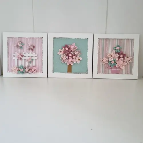 Trio de Quadros Rosa e Verde