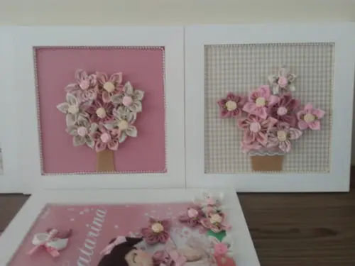 Trio de Quadros Rosé e Bege