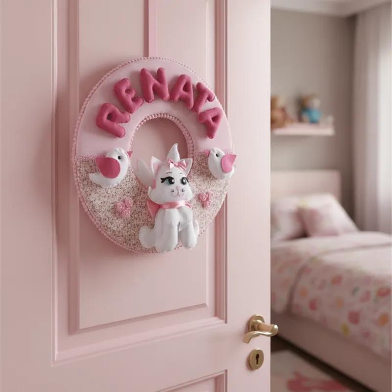 Porta maternidade Menina Gatinha feltro