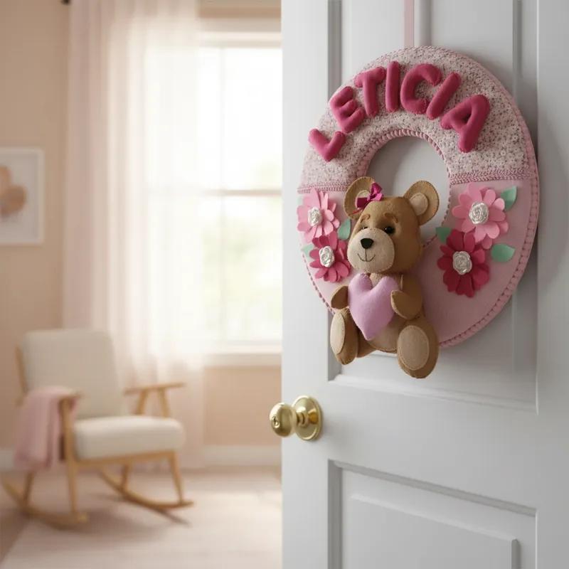 Porta Maternidade Menina Ursinha feltro