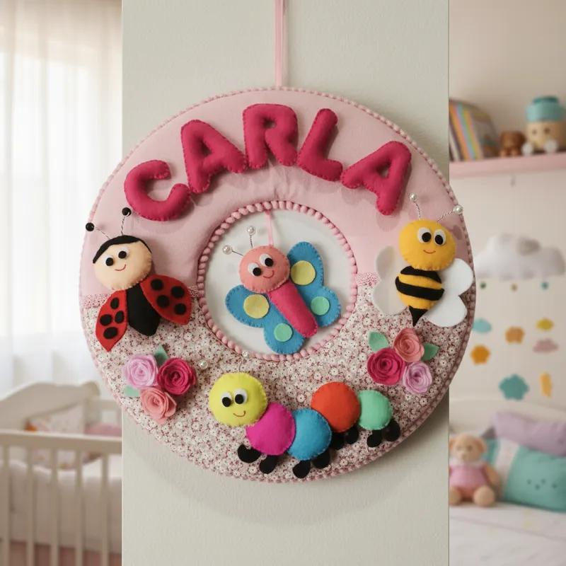 Enfeite de Porta maternidade jardim encantado feltro menina