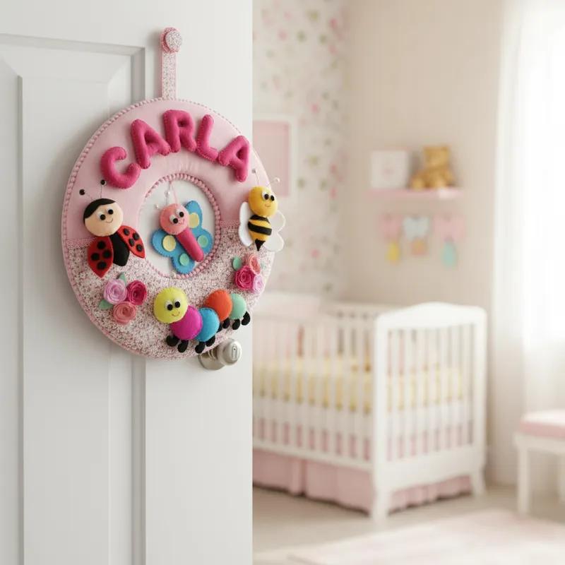 Enfeite de Porta maternidade jardim encantado feltro menina