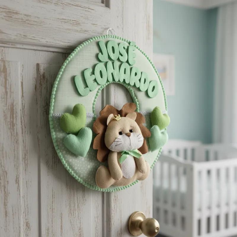 Porta maternidade menino Leãozinho Baby feltro