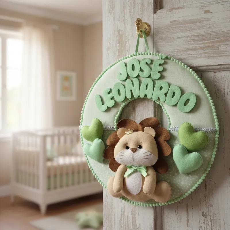 Porta maternidade menino Leãozinho Baby feltro
