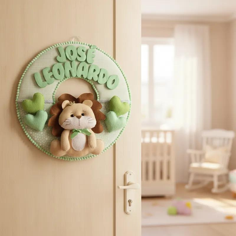 Porta maternidade menino Leãozinho Baby feltro