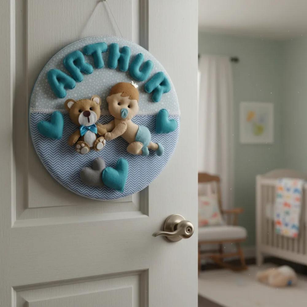 Porta maternidade Menino bebê e o urso
