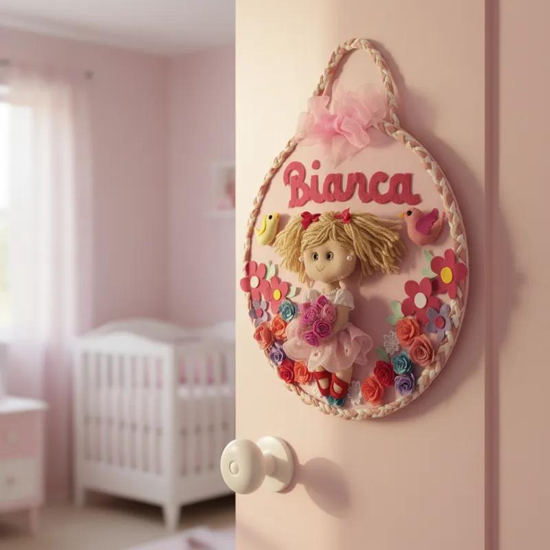 Porta maternidade Menina no jardim encantado