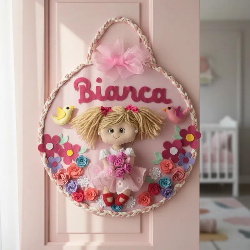 Porta maternidade Menina no jardim encantado