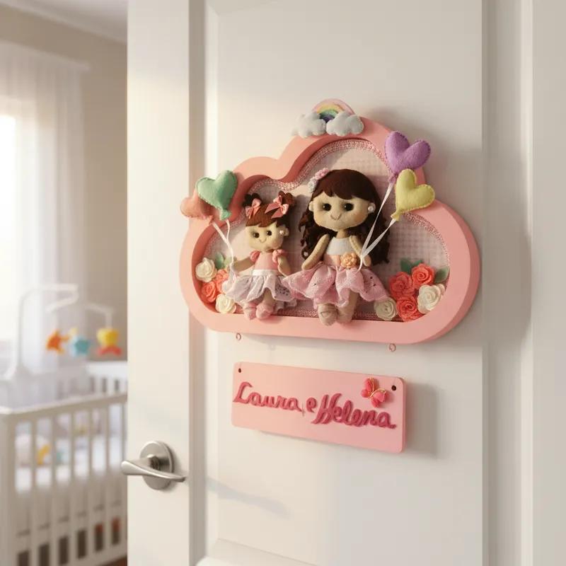 Porta maternidade menina  nuvem encantada irmãs