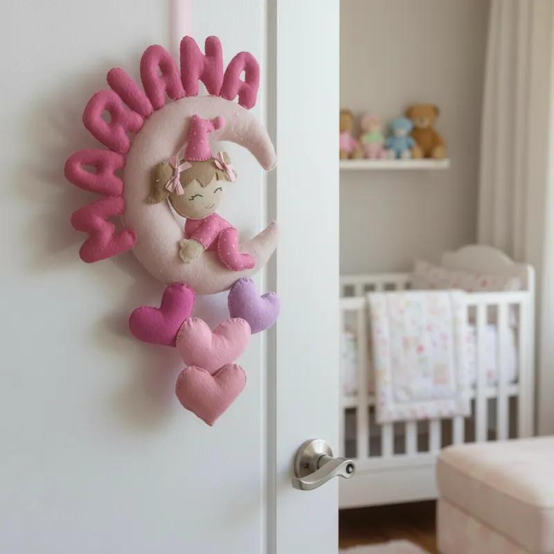 Porta maternidade Menina na Lua Feltro