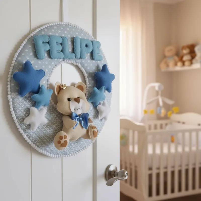 Porta maternidade Ursinho feliz feltro menino