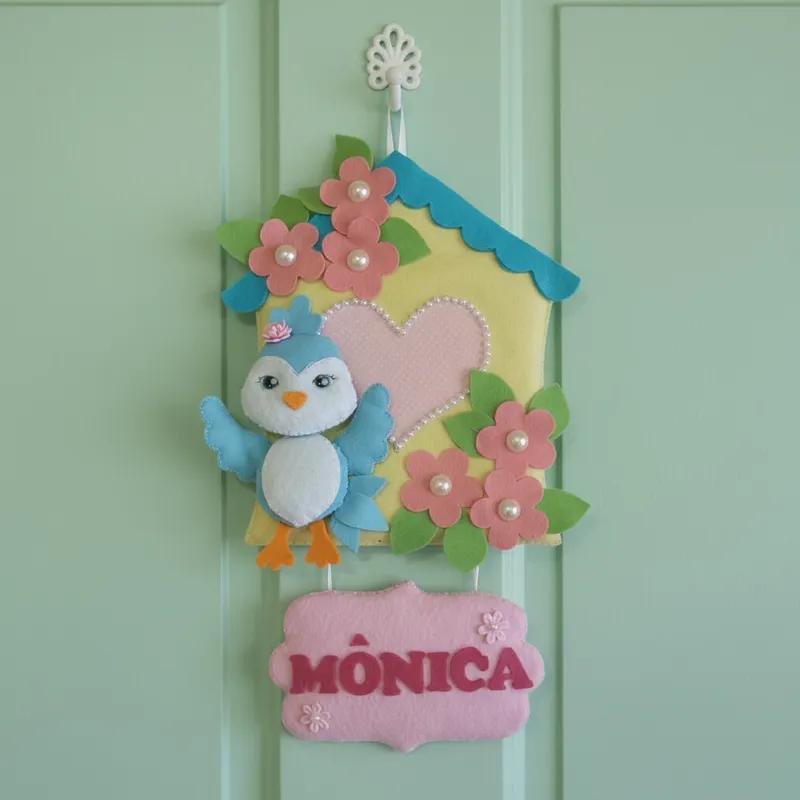 Porta maternidade Menina casinha de passarinho feltro