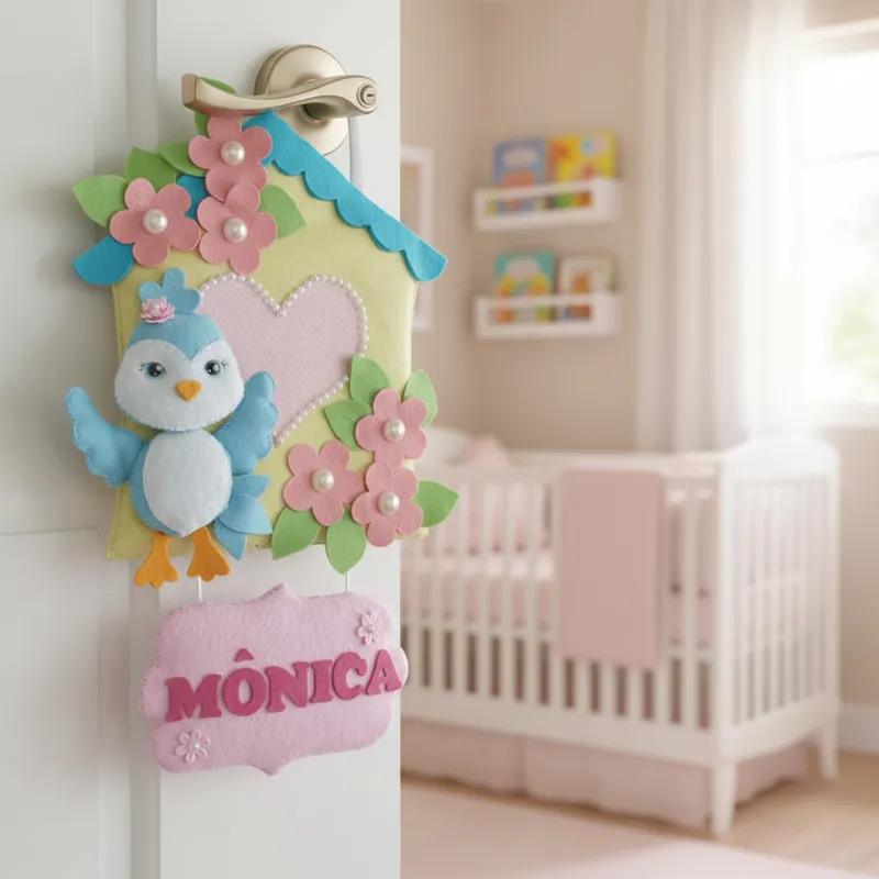 Porta maternidade Menina casinha de passarinho feltro
