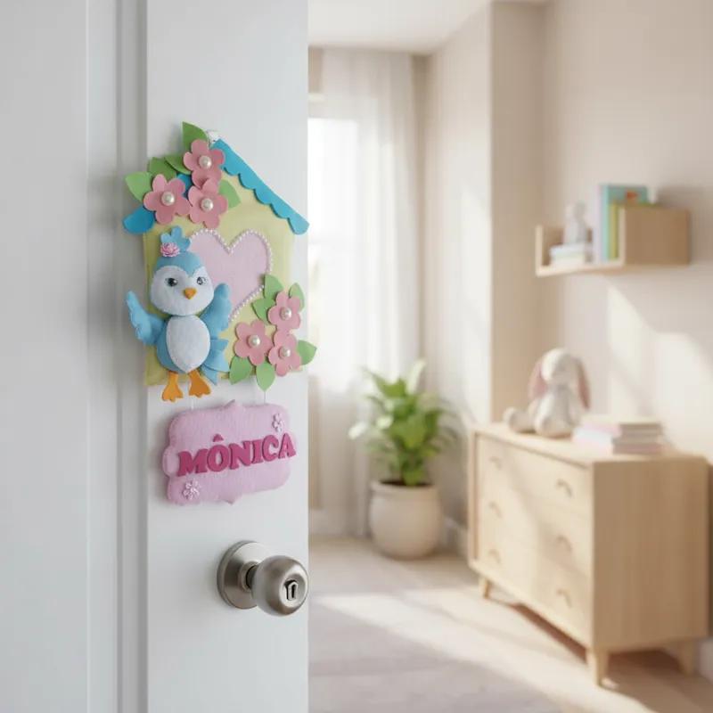 Porta maternidade Menina casinha de passarinho feltro