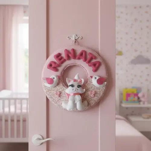Porta maternidade Menina Gatinha feltro