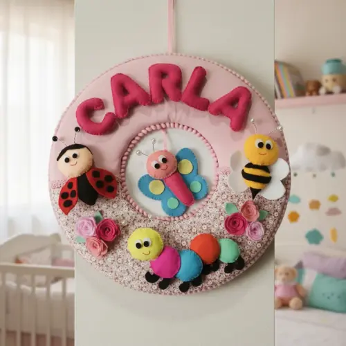 Enfeite de Porta maternidade jardim encantado feltro menina