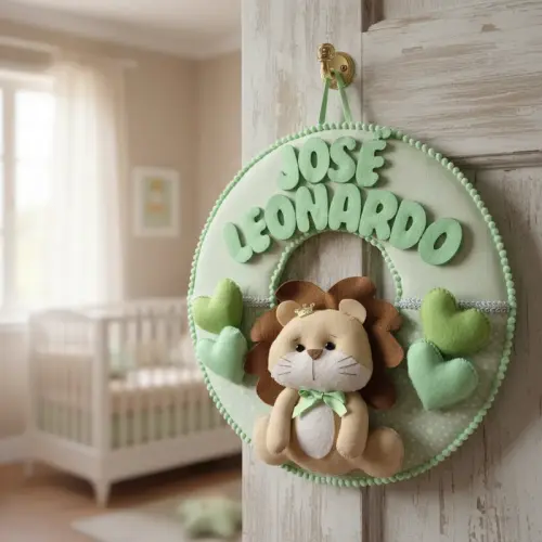 Porta maternidade menino Leãozinho Baby feltro