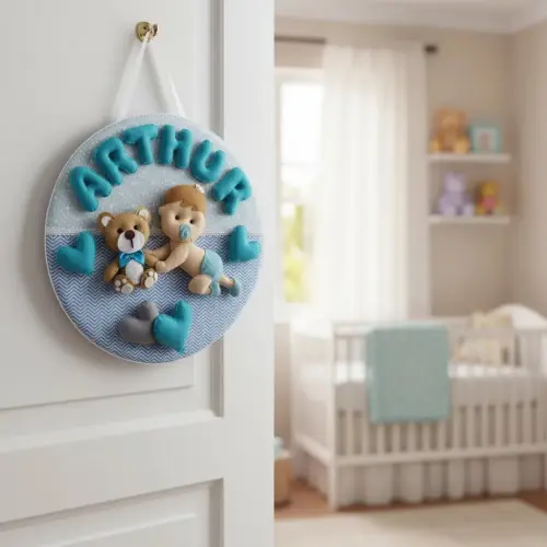 Porta maternidade Menino bebê e o urso
