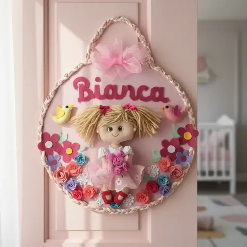 Porta maternidade Menina no jardim encantado