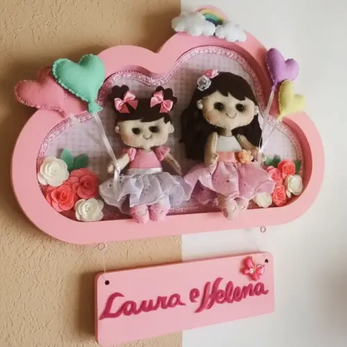 Porta maternidade menina  nuvem encantada irmãs