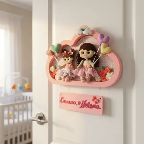 Porta maternidade menina  nuvem encantada irmãs