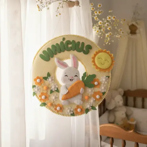 Porta maternidade  menino coelhinho feltro