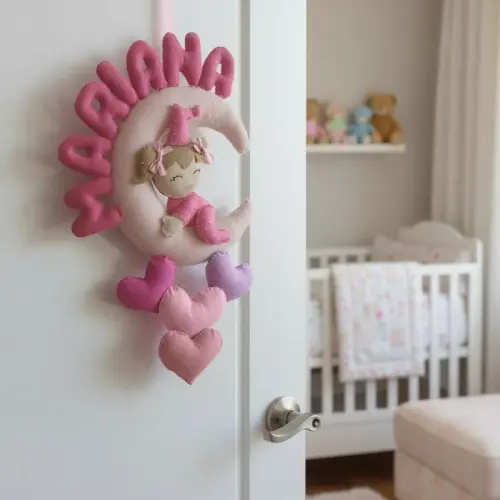 Porta maternidade Menina na Lua Feltro