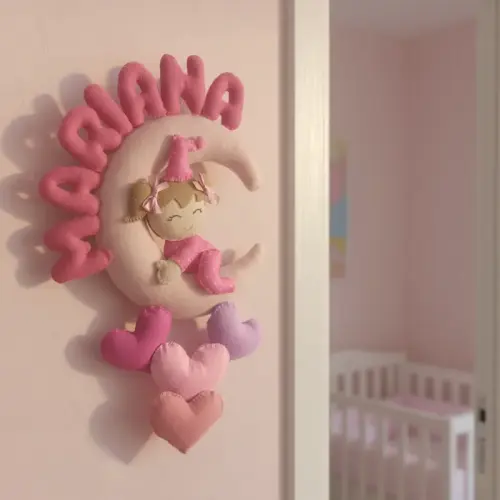 Porta maternidade Menina na Lua Feltro