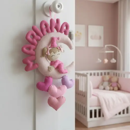 Porta maternidade Menina na Lua Feltro