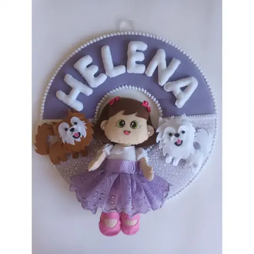 Porta maternidade Menina e os cachorrinhos feltro