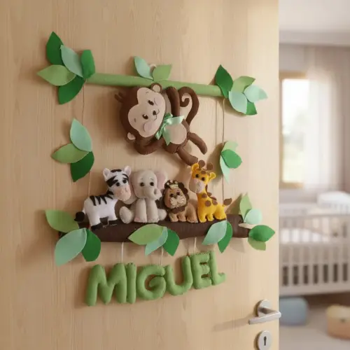 Porta maternidade Safari feltro verde