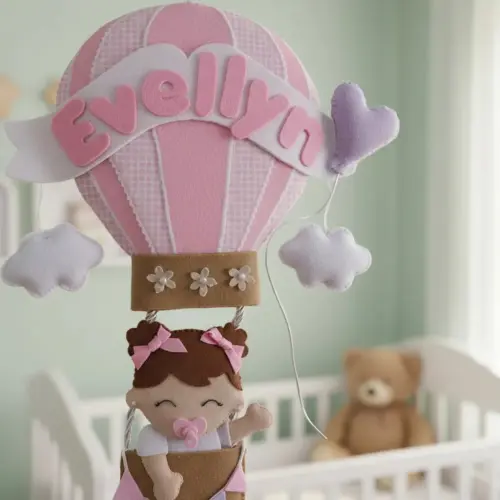 Porta maternidade menina no balão feltro