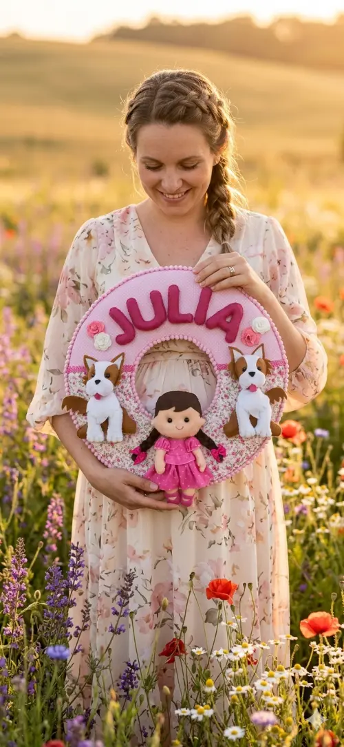 Porta maternidade Menina e cachorrinhos