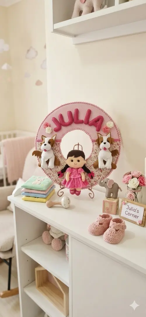 Porta maternidade Menina e cachorrinhos