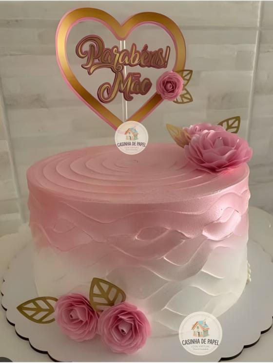 TOPO DE BOLO CORAÇÃO PARABÉNS MÃE