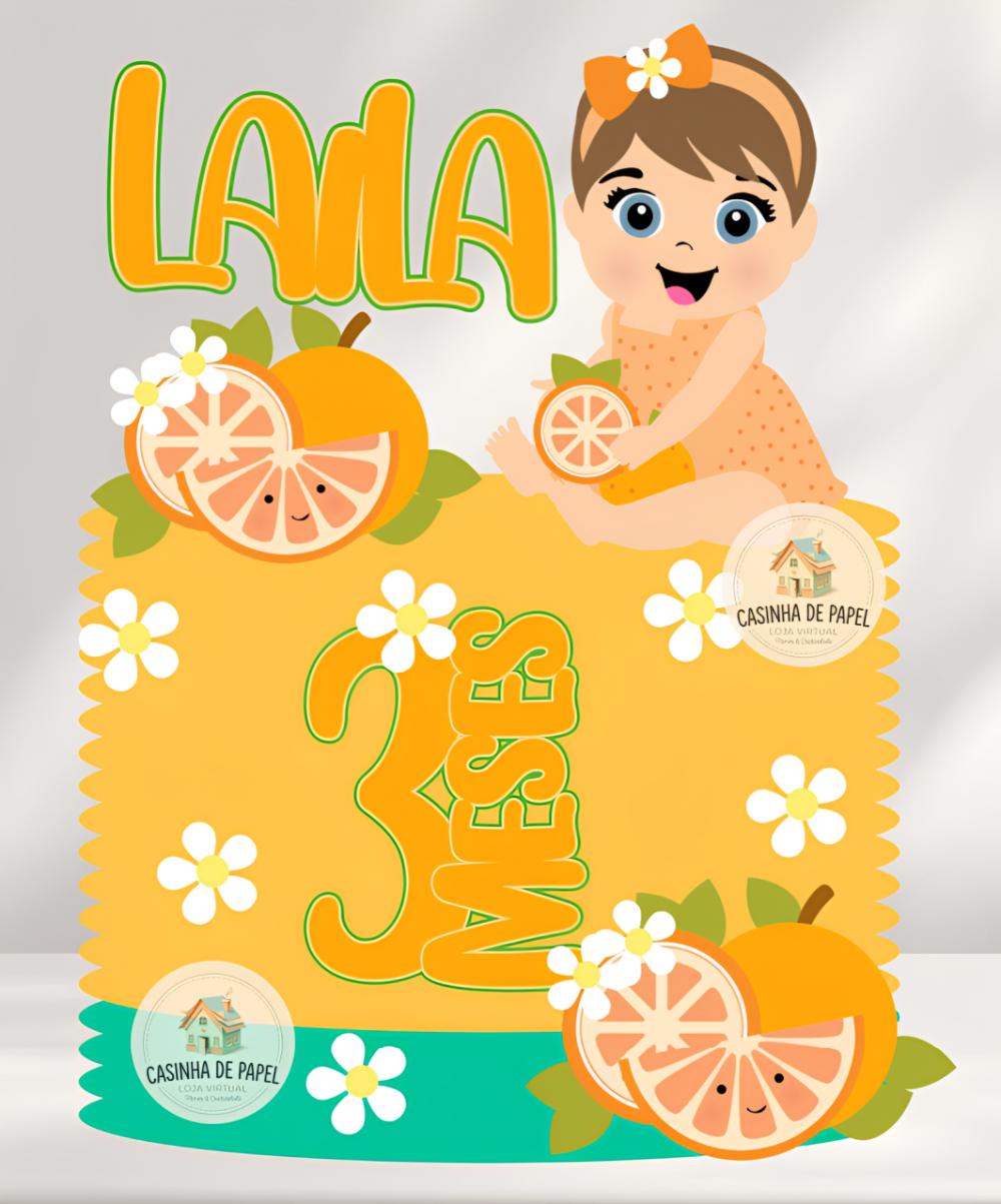 topo de bolo menina baby laranja