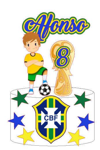 TOPO DE BOLO  FUTEBOL MENINO AFONSO,TROFÉU