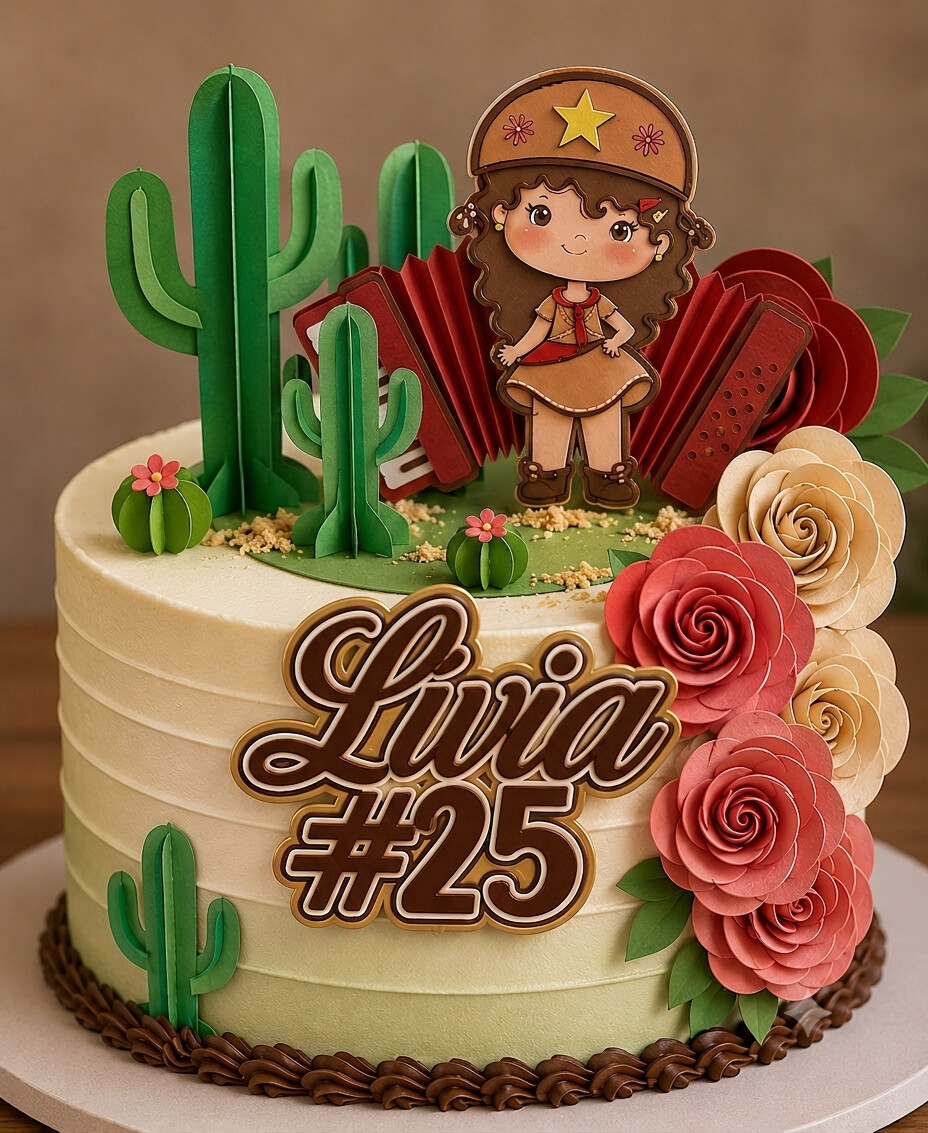 TOPO DE BOLO  MARIA BONITA CUTE,SANFONA 3D