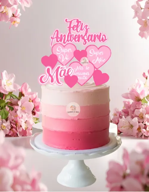 TOPO DE BOLO FELIZ ANIVERSÁRIO MÃE
