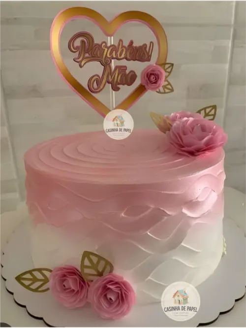 TOPO DE BOLO CORAÇÃO PARABÉNS MÃE