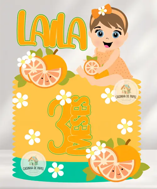 topo de bolo menina baby laranja