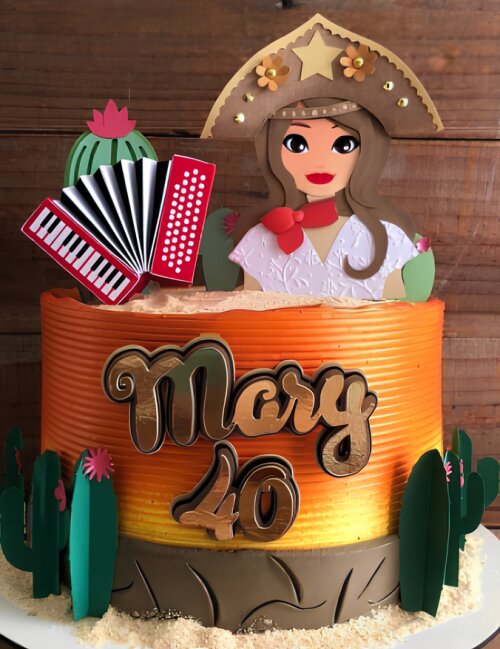 TOPO DE BOLO  MARIA BONITA,SANFONA 3D