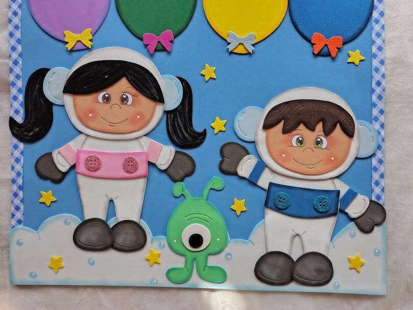 Cartaz dos aniversários no tema Astronautas em eva