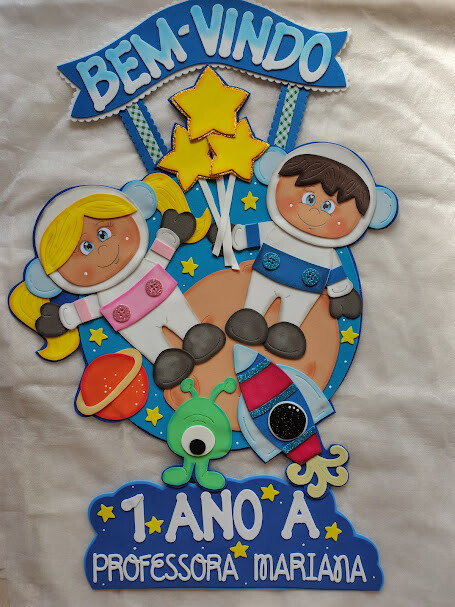 Cartaz de bem-vindos no tema Astronautas em eva