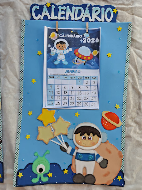Kit de 5 painéis escolares no tema Astronautas em eva