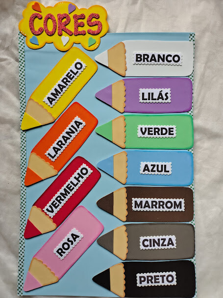 Cartaz escolar das cores em eva