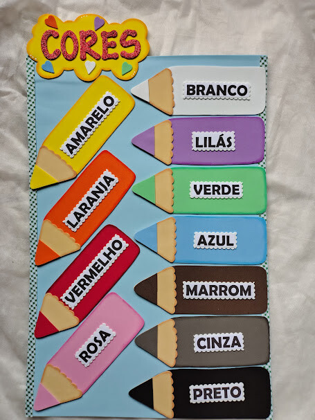 Cartaz escolar das cores em eva