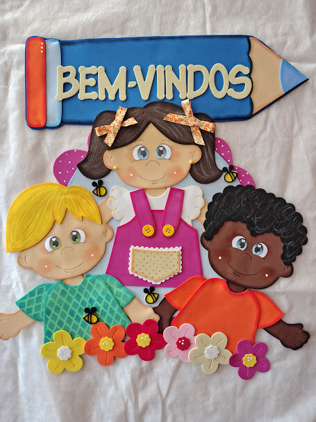 Cartaz escolar de bem-vindos em eva