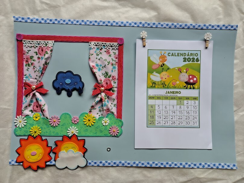 Cartaz escolar janela do tempo e calendário